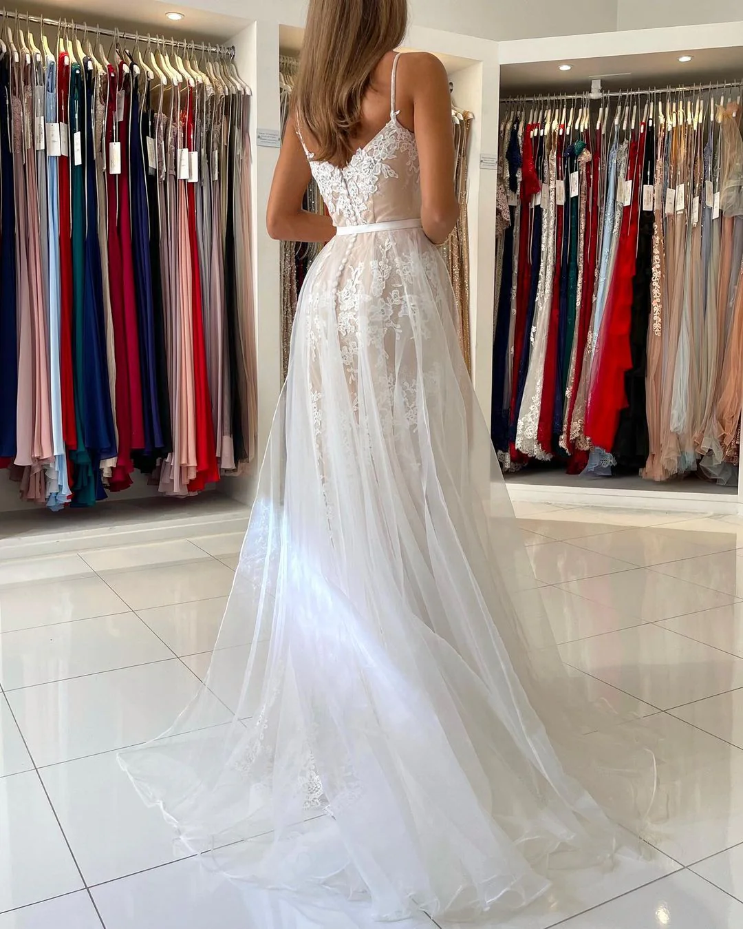 Stunning Spaghetti-Straps Mermaid Prom Dress Lace Appliques - Image 2