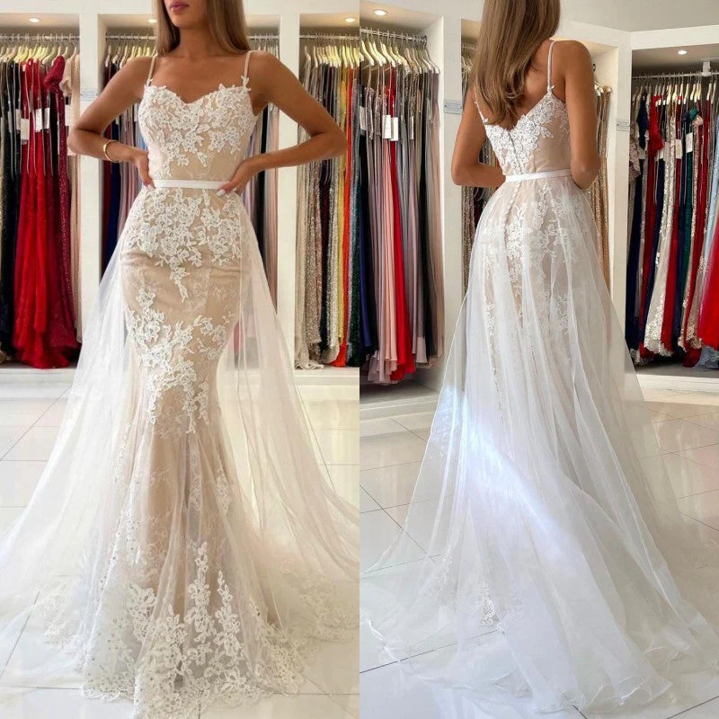 Stunning Spaghetti-Straps Mermaid Prom Dress Lace Appliques - Image 3