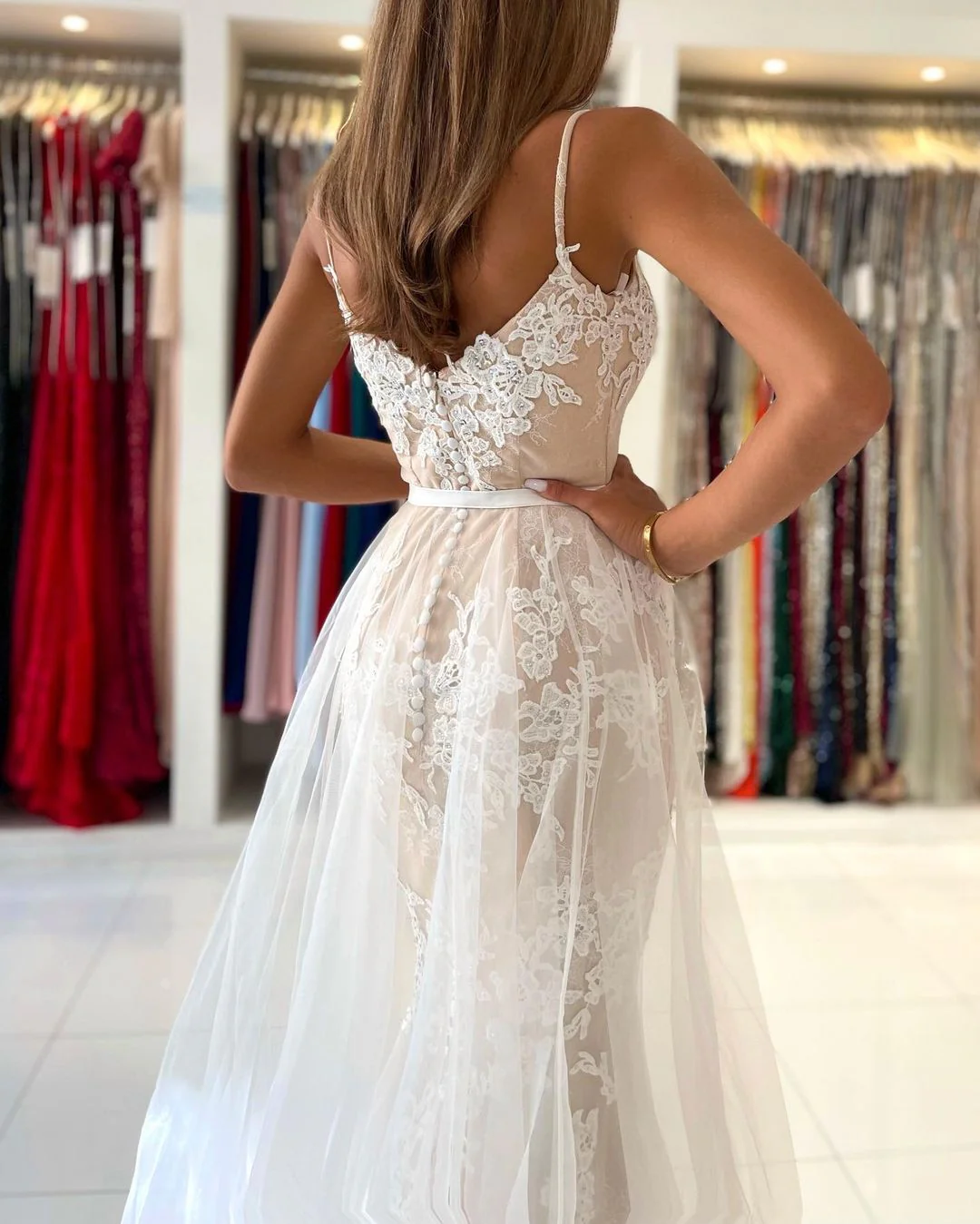 Stunning Spaghetti-Straps Mermaid Prom Dress Lace Appliques - Image 6