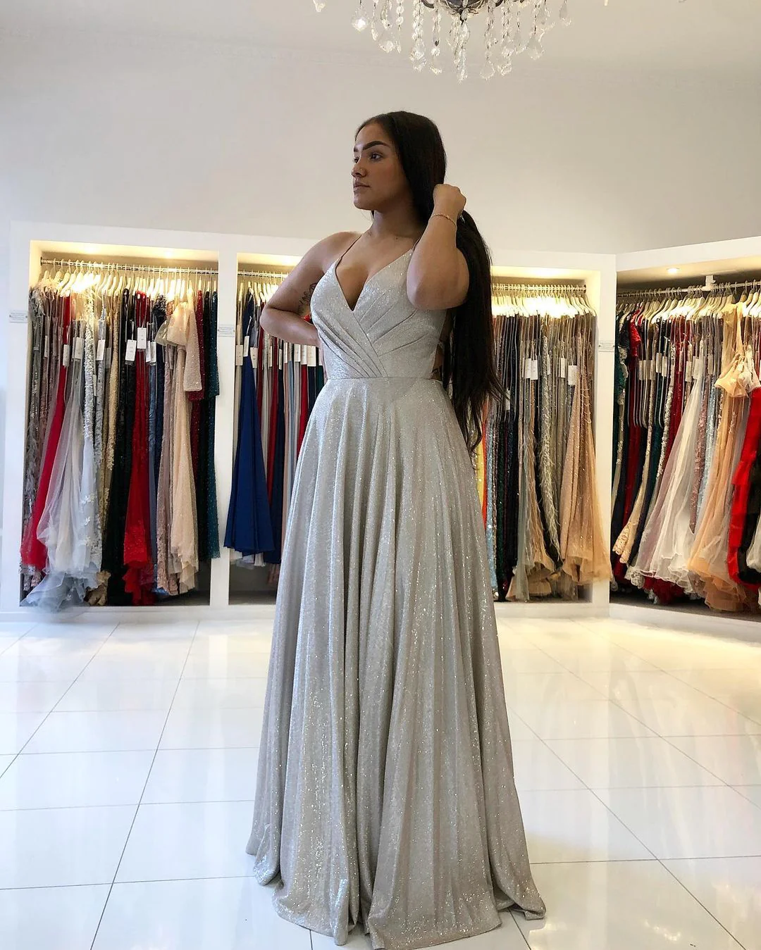 Stunning Spaghetti-Straps V-Neck Long Evening Prom Dress Online - Image 3