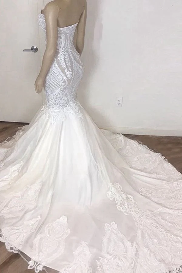 Stunning Strapless Mermaid White Beach Wedding Dress Modern Low Back Bridal Gowns on Sale - Image 2