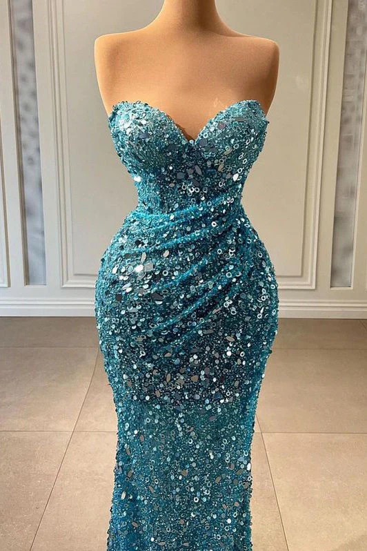 Stunning Sweetheart Blue Mermaid Prom Dress Long With Sequins Beads - Image 2
