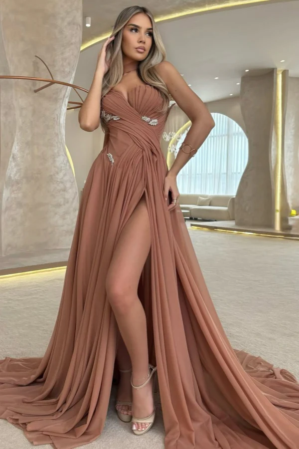 Stunning Sweetheart Long Chiffon Prom Dress Split With Pleats - Image 3