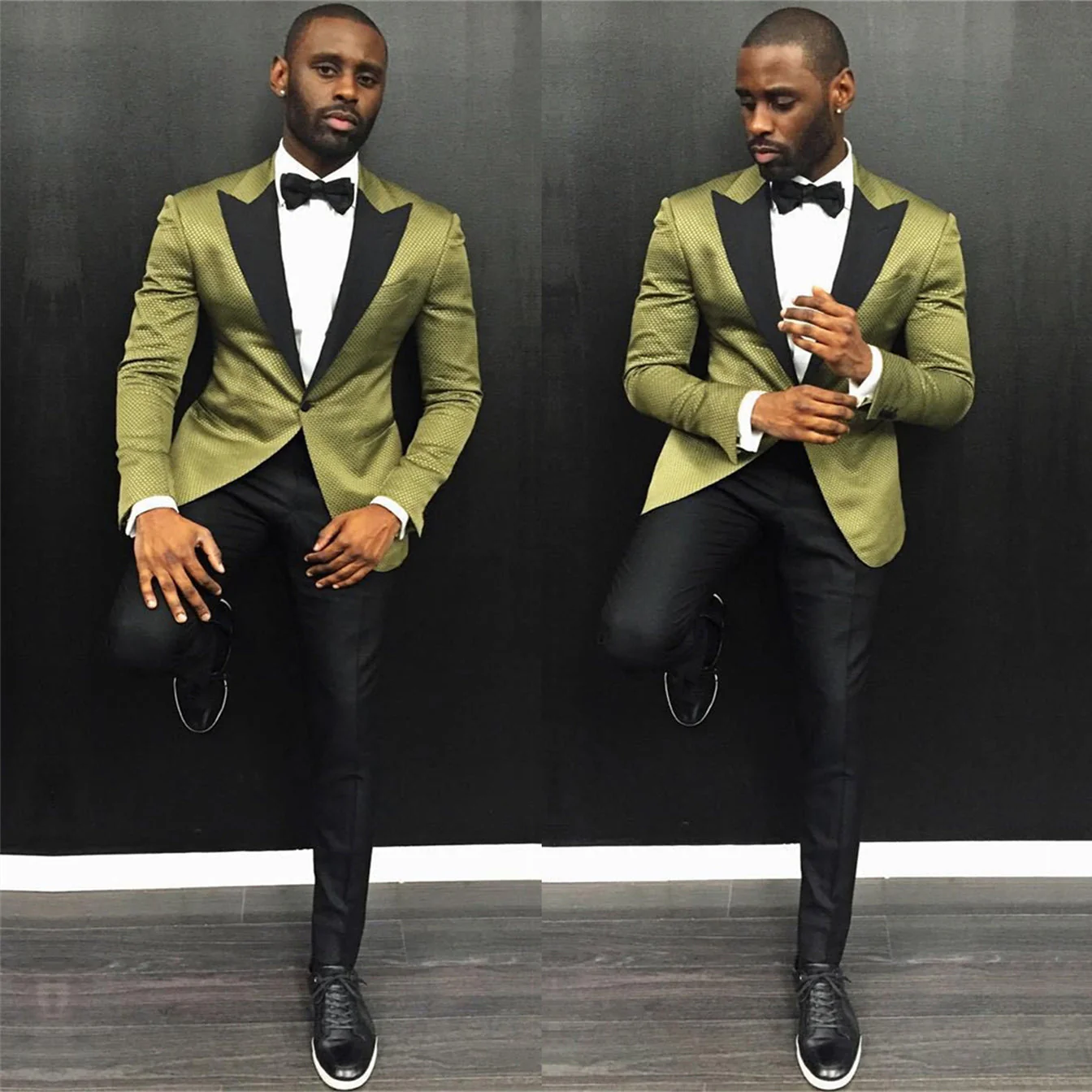 Classic One Button Slim Fit Prom Men Suit with Black Lapel - Image 2