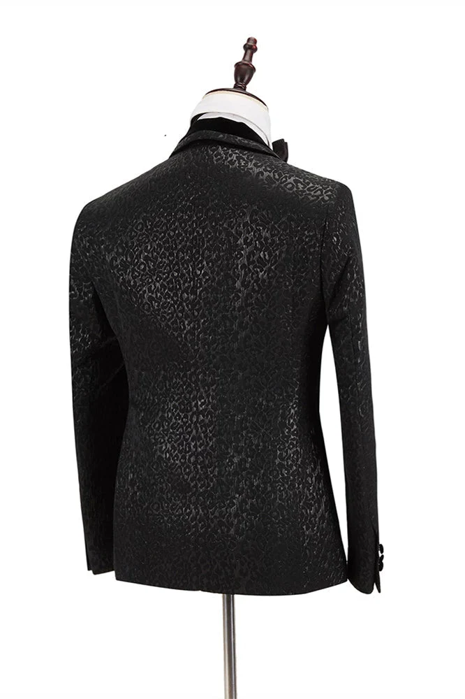 Classic Velvet Lapel Double Breasted Prom Suit Belt Leopard Black Jacquard Men's Suit for Wedding - Image 5