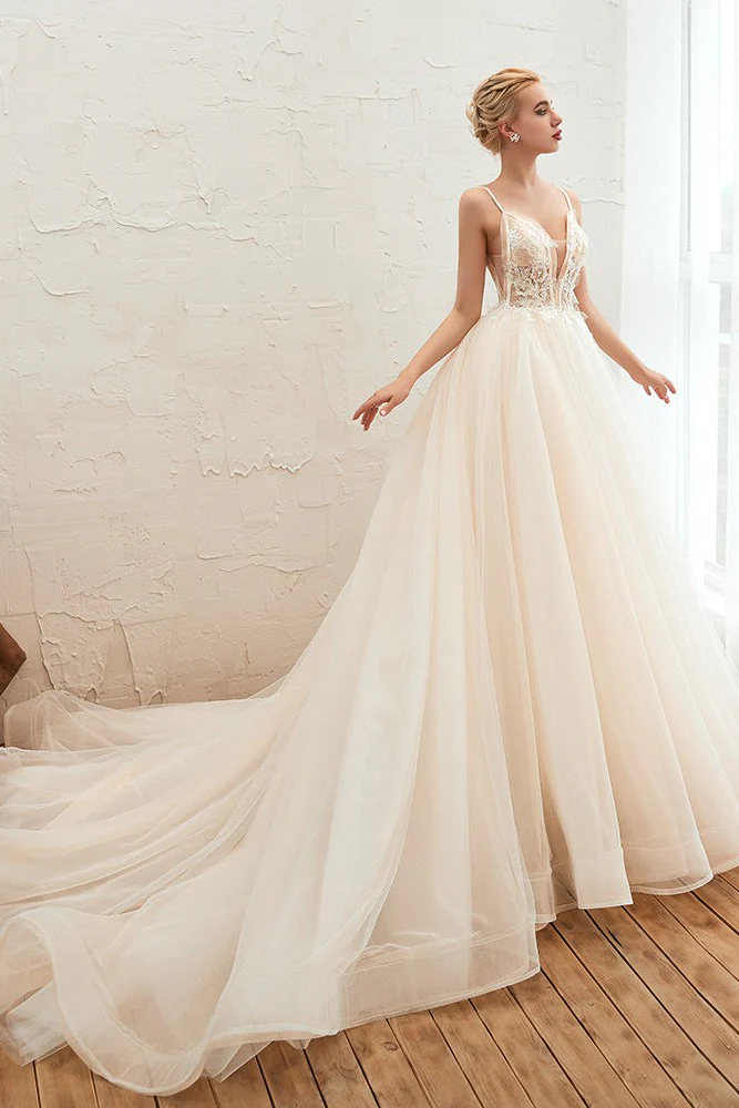 Summber Beach Spaghetti Straps Ivory Ball Gown Wedding Dress Online - Image 10