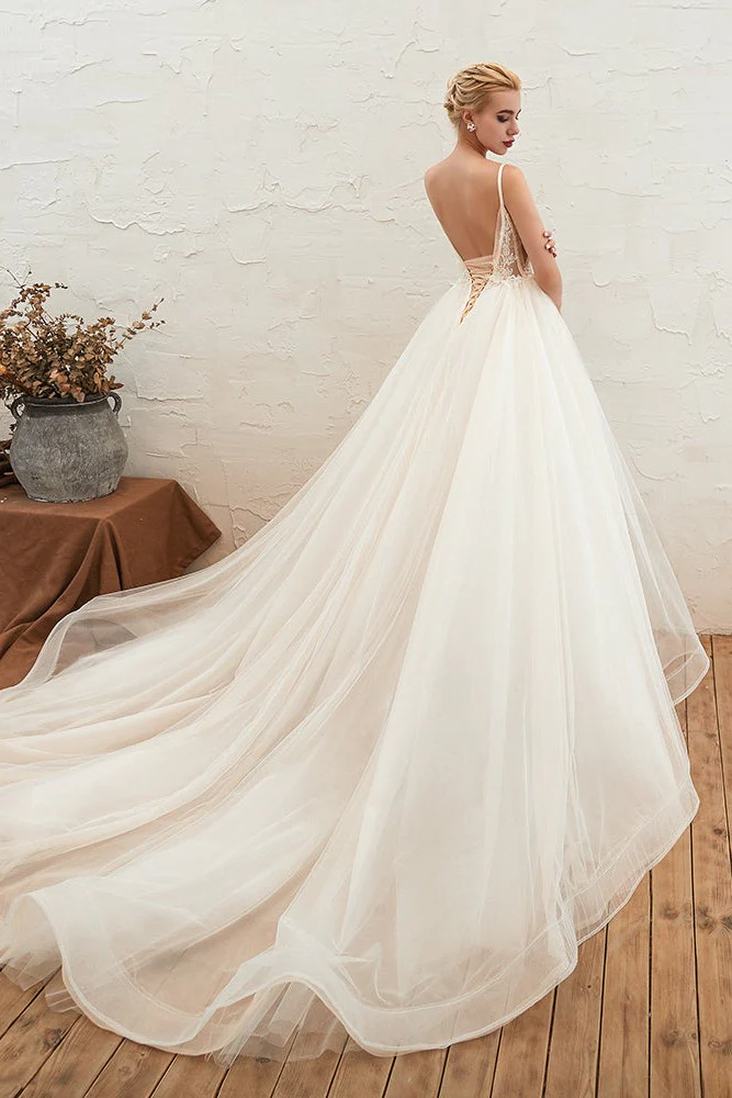 Summber Beach Spaghetti Straps Ivory Ball Gown Wedding Dress Online - Image 11