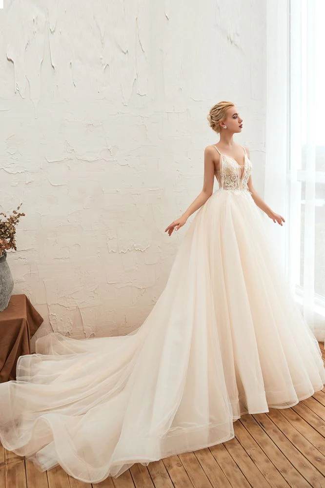 Summber Beach Spaghetti Straps Ivory Ball Gown Wedding Dress Online - Image 12