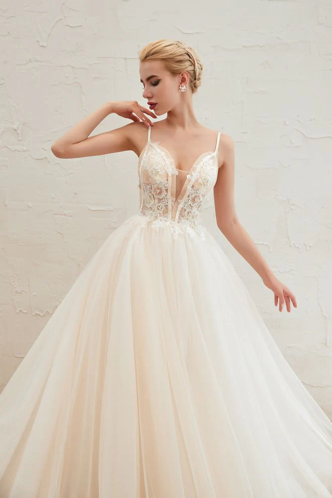 Summber Beach Spaghetti Straps Ivory Ball Gown Wedding Dress Online - Image 13