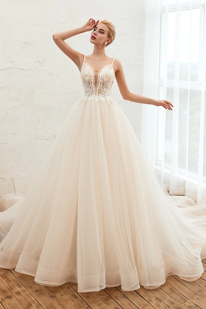 Summber Beach Spaghetti Straps Ivory Ball Gown Wedding Dress Online - Image 14