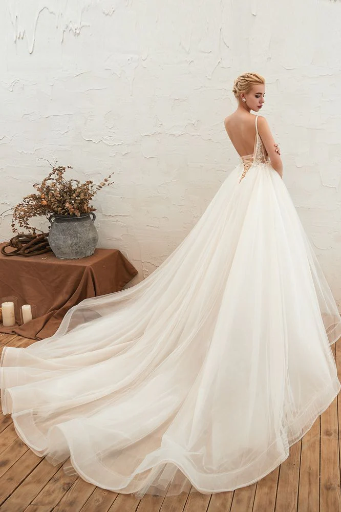 Summber Beach Spaghetti Straps Ivory Ball Gown Wedding Dress Online - Image 15