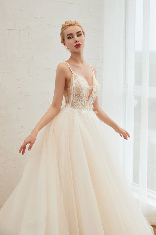Summber Beach Spaghetti Straps Ivory Ball Gown Wedding Dress Online - Image 16