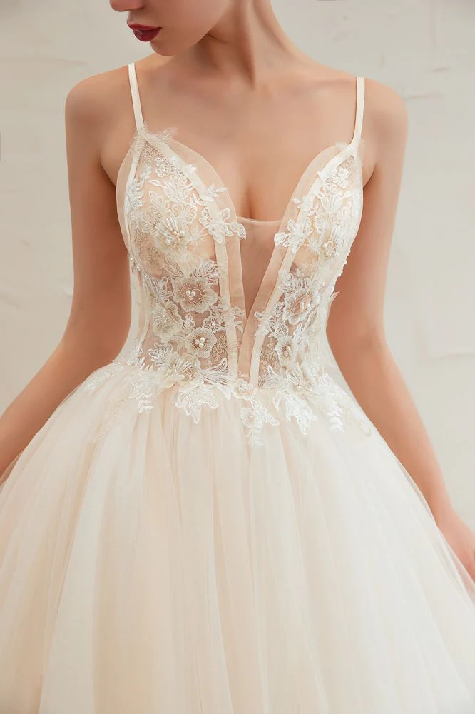 Summber Beach Spaghetti Straps Ivory Ball Gown Wedding Dress Online - Image 17
