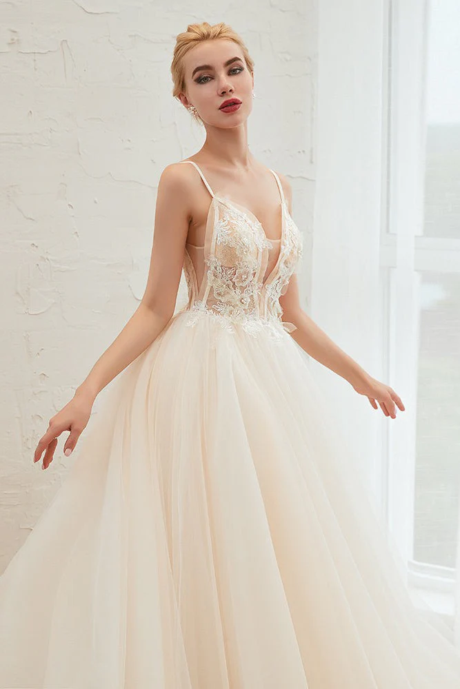 Summber Beach Spaghetti Straps Ivory Ball Gown Wedding Dress Online - Image 18