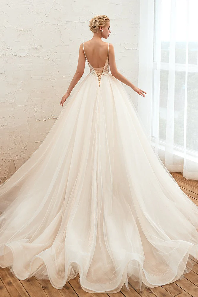 Summber Beach Spaghetti Straps Ivory Ball Gown Wedding Dress Online - Image 19