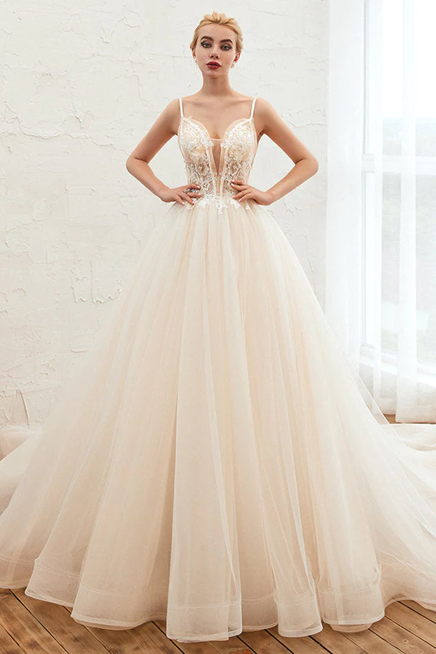 Summber Beach Spaghetti Straps Ivory Ball Gown Wedding Dress Online - Image 2