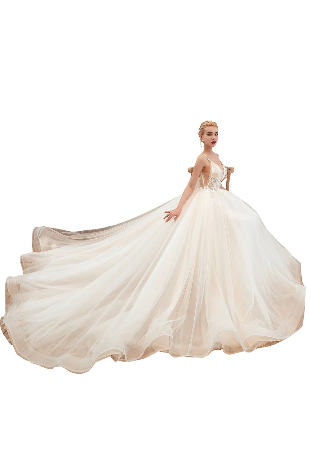 Summber Beach Spaghetti Straps Ivory Ball Gown Wedding Dress Online - Image 20