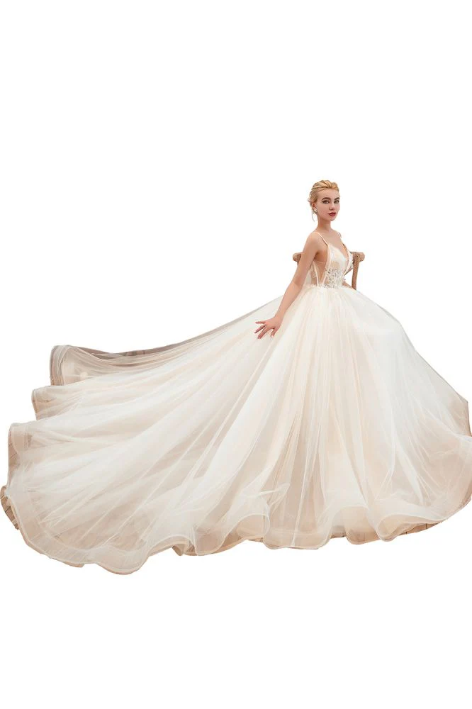 Summber Beach Spaghetti Straps Ivory Ball Gown Wedding Dress Online - Image 21