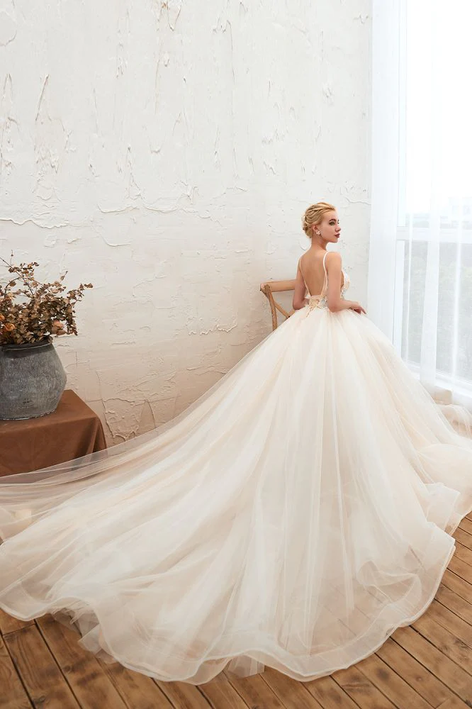 Summber Beach Spaghetti Straps Ivory Ball Gown Wedding Dress Online - Image 22