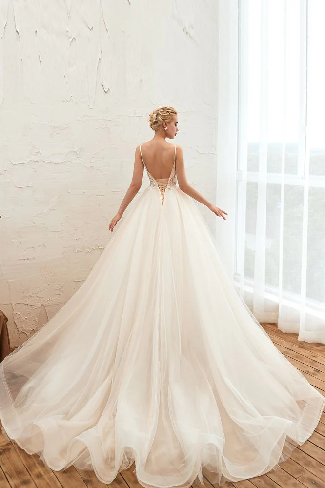 Summber Beach Spaghetti Straps Ivory Ball Gown Wedding Dress Online - Image 3