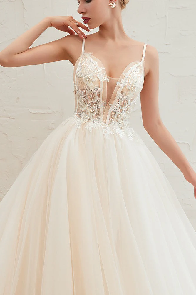 Summber Beach Spaghetti Straps Ivory Ball Gown Wedding Dress Online - Image 4