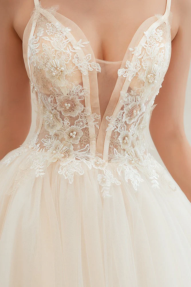 Summber Beach Spaghetti Straps Ivory Ball Gown Wedding Dress Online - Image 5