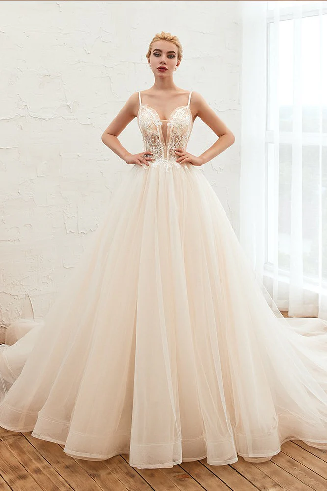 Summber Beach Spaghetti Straps Ivory Ball Gown Wedding Dress Online - Image 6