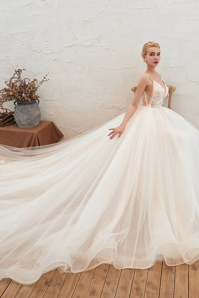 Summber Beach Spaghetti Straps Ivory Ball Gown Wedding Dress Online - Image 7