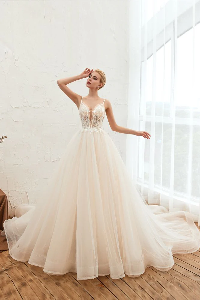 Summber Beach Spaghetti Straps Ivory Ball Gown Wedding Dress Online - Image 8