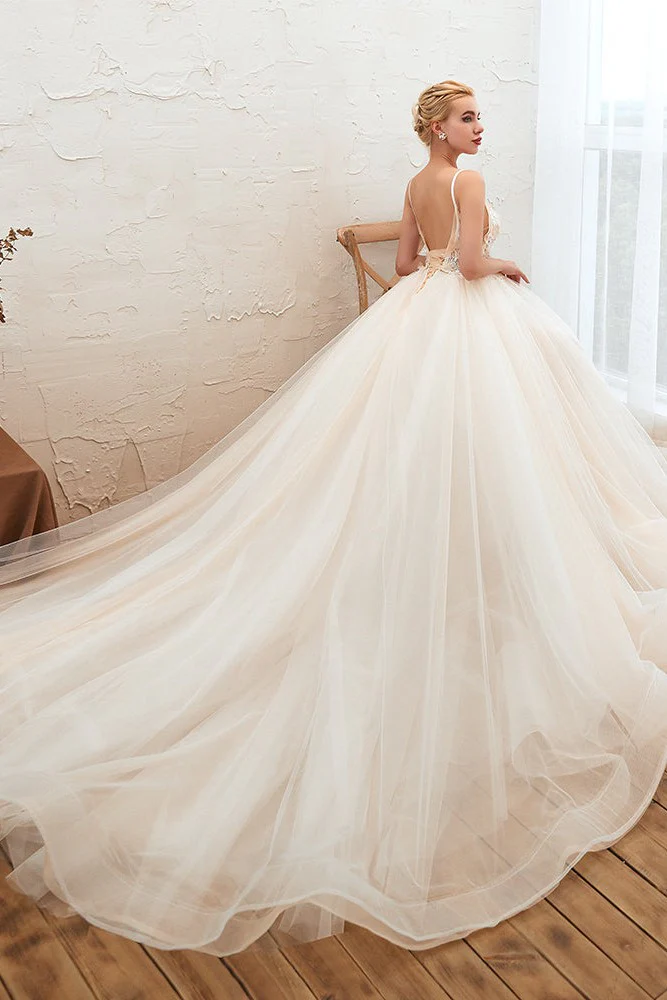 Summber Beach Spaghetti Straps Ivory Ball Gown Wedding Dress Online - Image 9