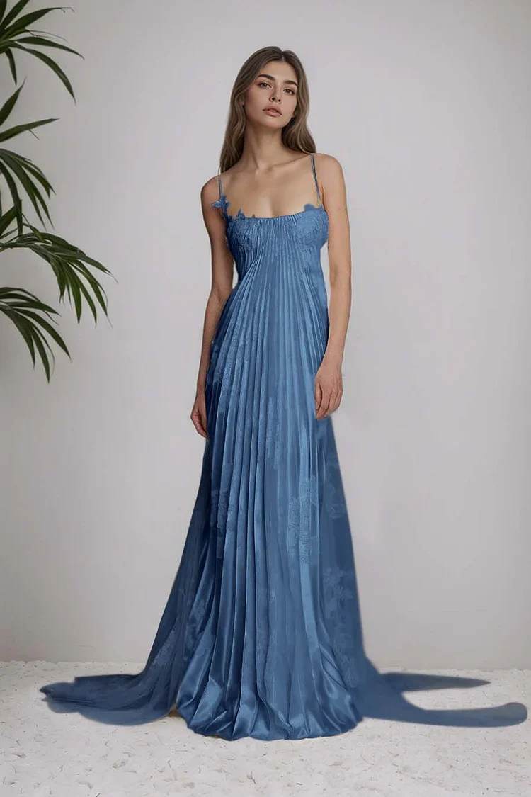 Summer Boho Pleats Straps Sleeveless Floor Length Evening Bridesmaid Dresses - Image 2