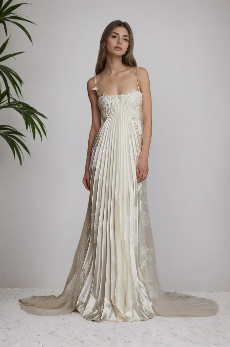 Summer Boho Pleats Straps Sleeveless Floor Length Evening Bridesmaid Dresses - Image 3