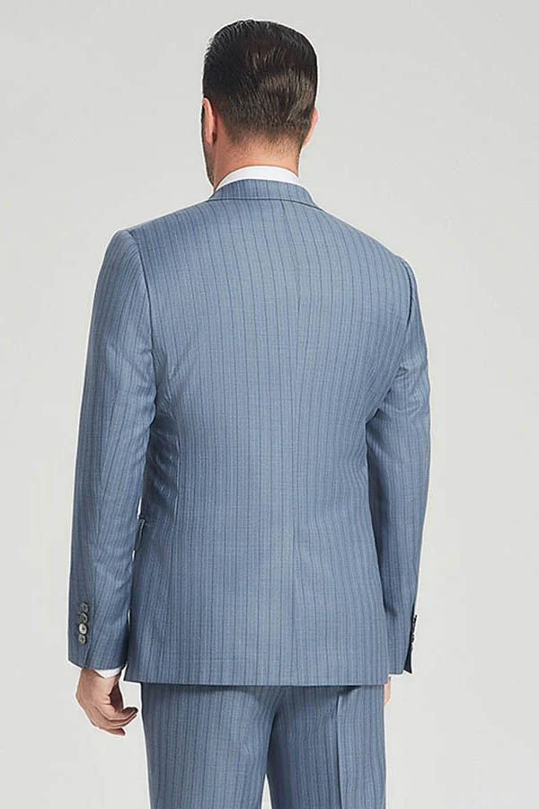 Superior Blue Stripes Light Blue Business Mens Suits - Image 3
