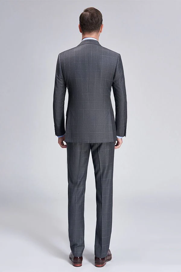 Superior Checked Notch Lapel Two Buttons Dark Grey Suits for Business Men - Image 3