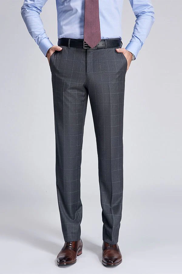 Superior Checked Notch Lapel Two Buttons Dark Grey Suits for Business Men - Image 4