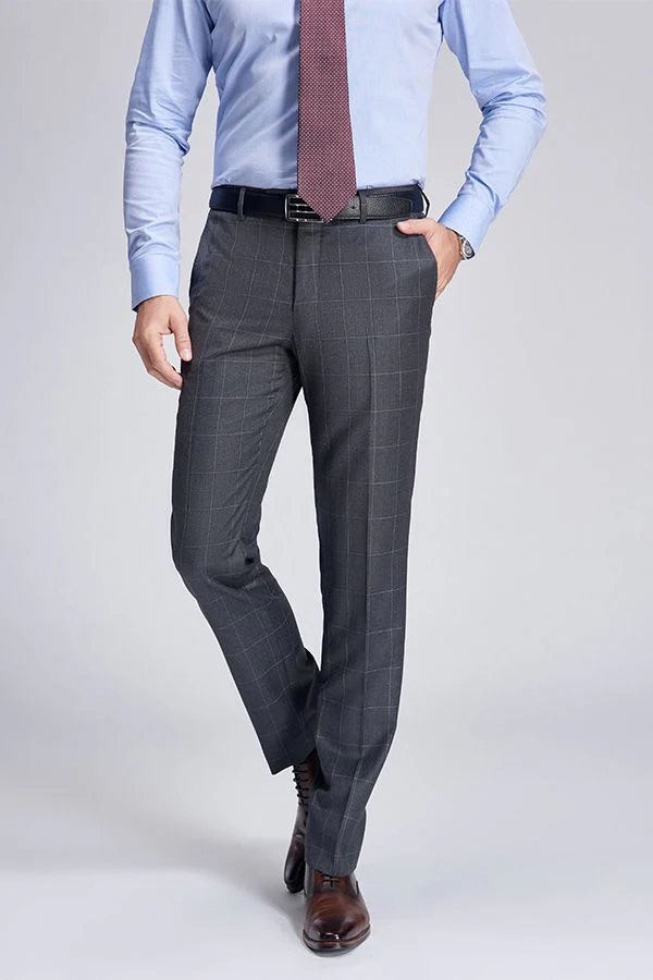 Superior Checked Notch Lapel Two Buttons Dark Grey Suits for Business Men - Image 5