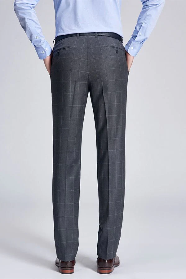 Superior Checked Notch Lapel Two Buttons Dark Grey Suits for Business Men - Image 6