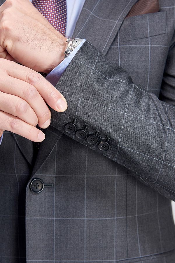 Superior Checked Notch Lapel Two Buttons Dark Grey Suits for Business Men - Image 8