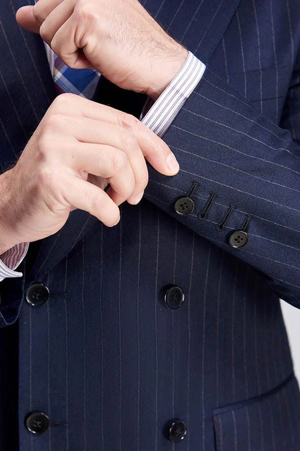 Superior Peak Lapel Double Breasted Mens Suits Pinstripe Dark Navy Suits for Men Formal - Image 9