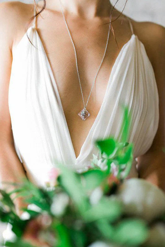 Sweep Train A Line Sleeveless Ruffless Chiffon Spaghetti Straps Wedding Dresses - Image 4