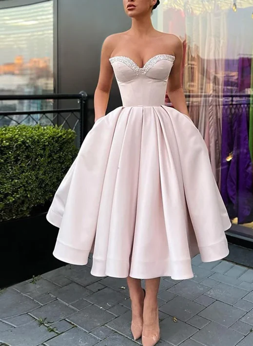 Sweetheart A-Line Satin Beading Homecoming Dresses - Image 2
