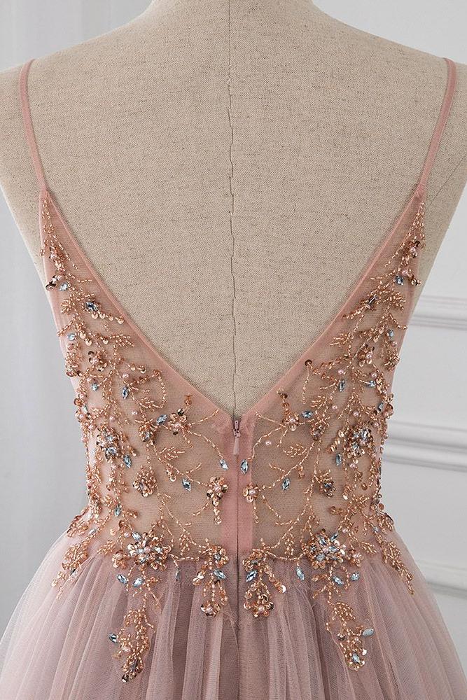 Sweetheart Crystal Prom Dresses Straps Spaghetti Tulle Evening Gown Split Side - Image 10