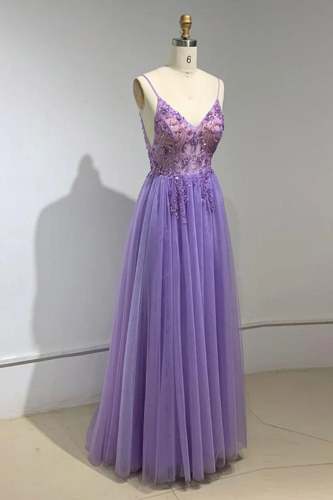 Sweetheart Crystal Prom Dresses Straps Spaghetti Tulle Evening Gown Split Side - Image 5
