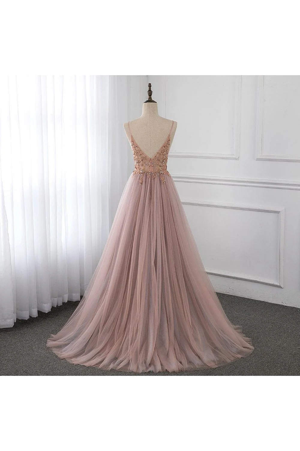 Sweetheart Crystal Prom Dresses Straps Spaghetti Tulle Evening Gown Split Side - Image 7