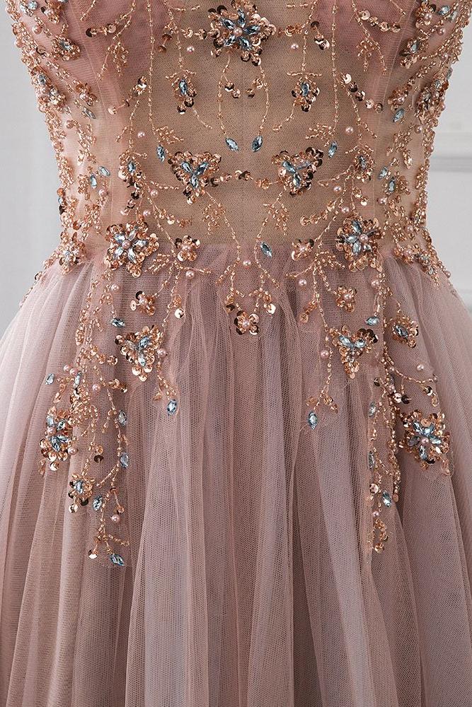 Sweetheart Crystal Prom Dresses Straps Spaghetti Tulle Evening Gown Split Side - Image 9