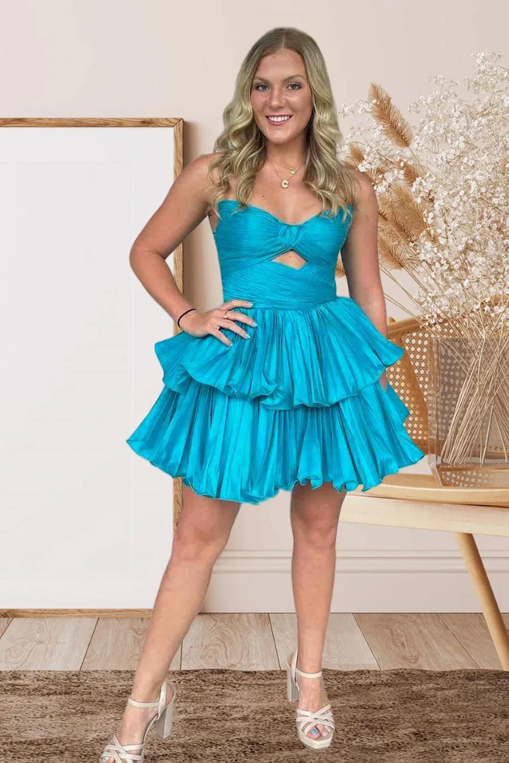 Sweetheart Cut-out Princess Ruffles Knee length Homecoming Dresses - Image 5