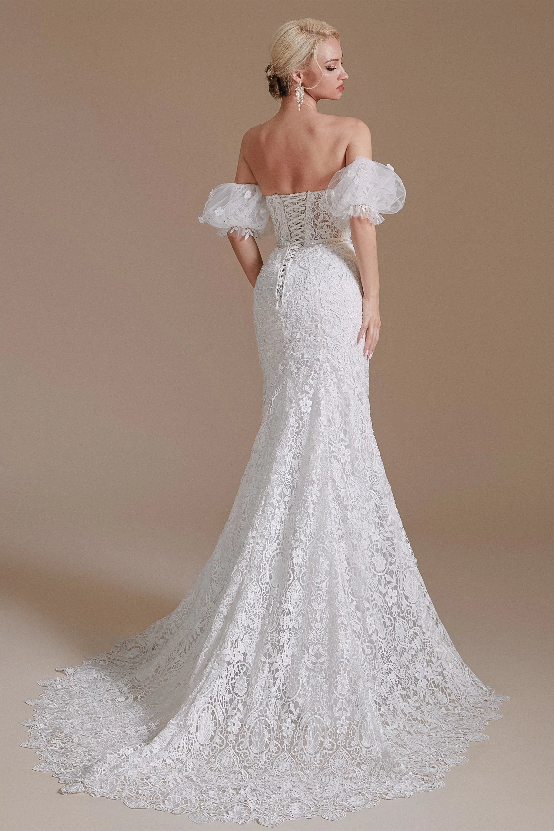 Sweetheart Detachable Bubble Sleeves Lace Mermaid Wedding Dress | Ballbella Design - Image 2