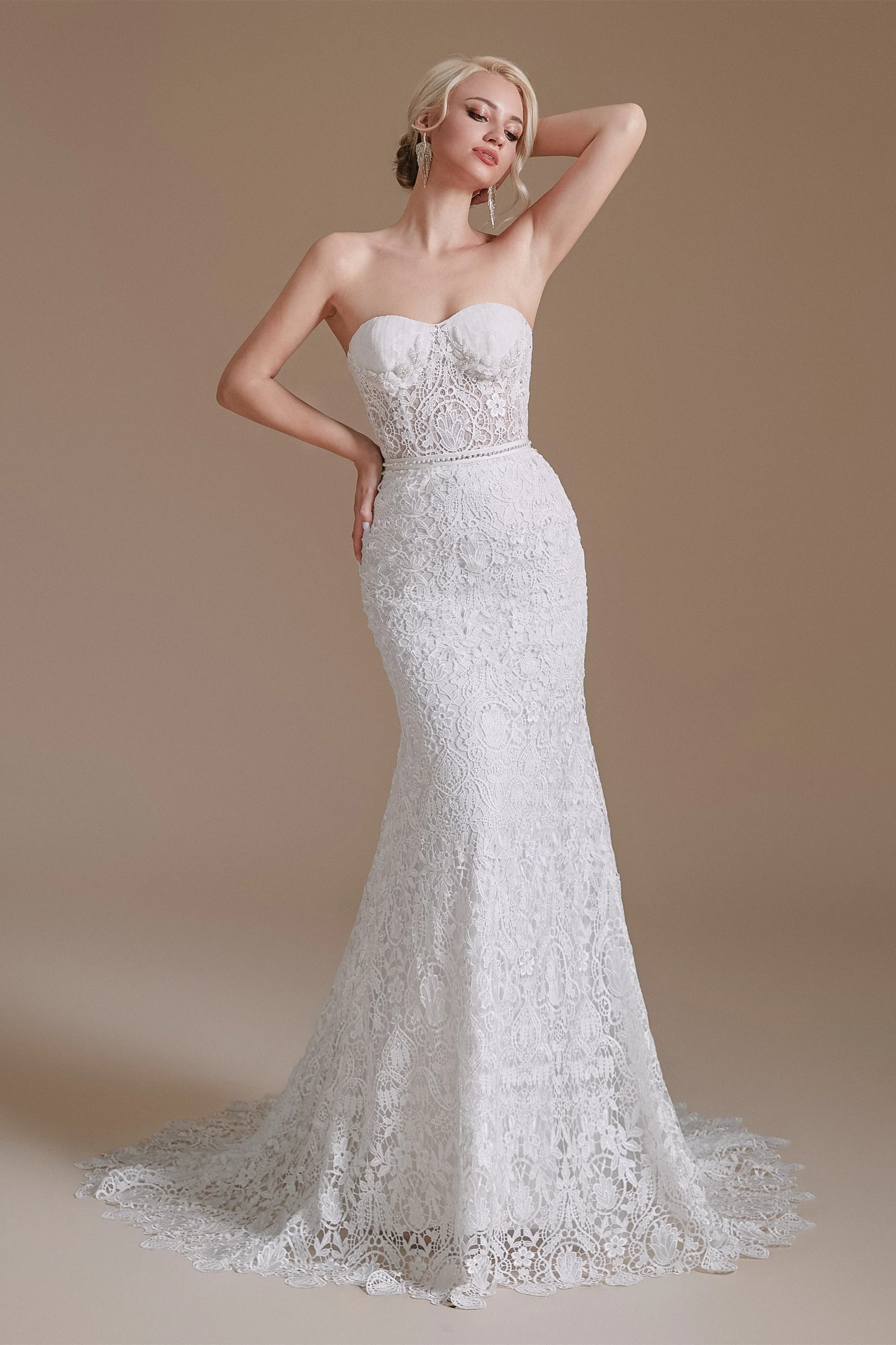 Sweetheart Detachable Bubble Sleeves Lace Mermaid Wedding Dress | Ballbella Design - Image 5