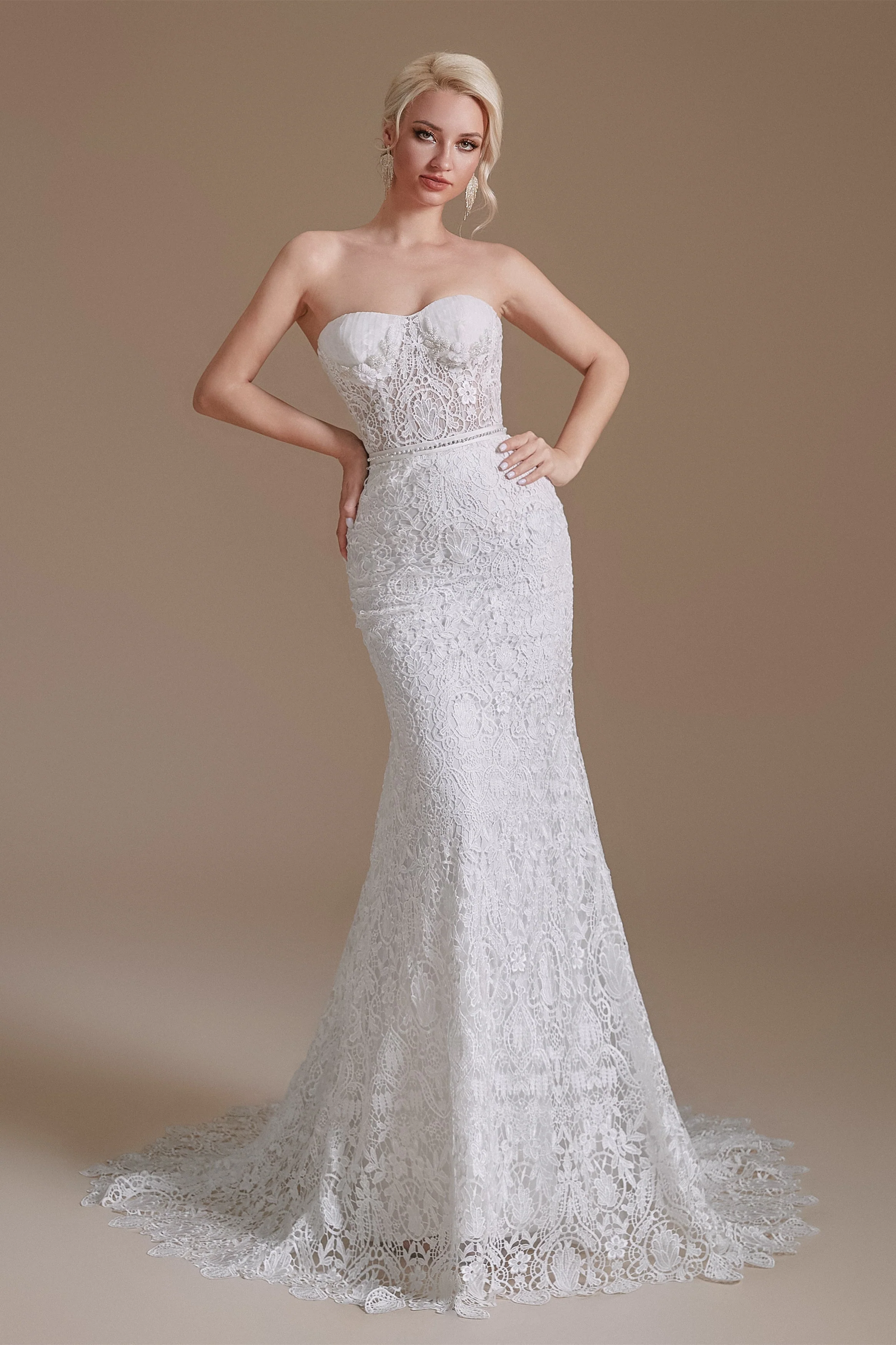 Sweetheart Detachable Bubble Sleeves Lace Mermaid Wedding Dress | Ballbella Design - Image 6
