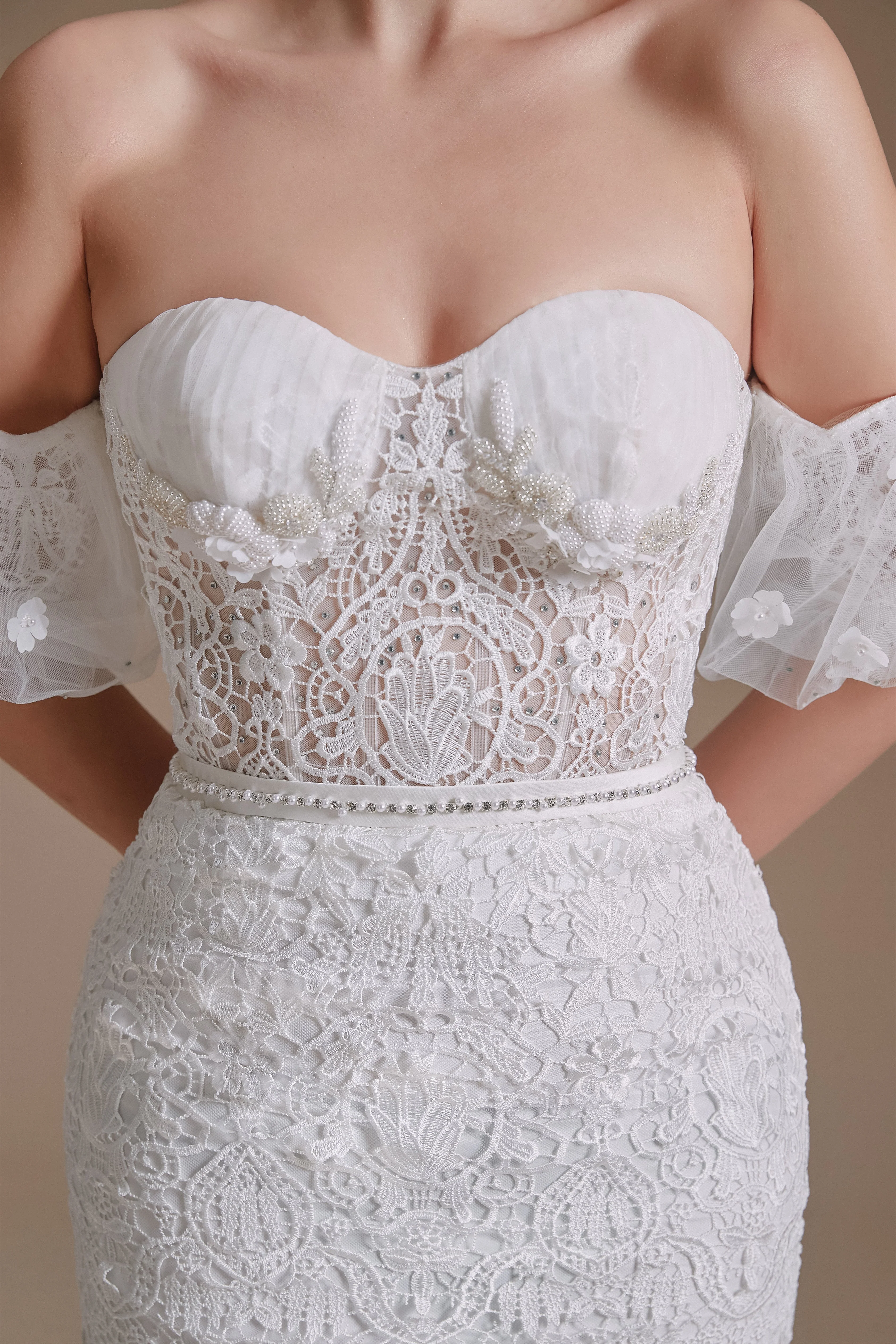 Sweetheart Detachable Bubble Sleeves Lace Mermaid Wedding Dress | Ballbella Design - Image 8